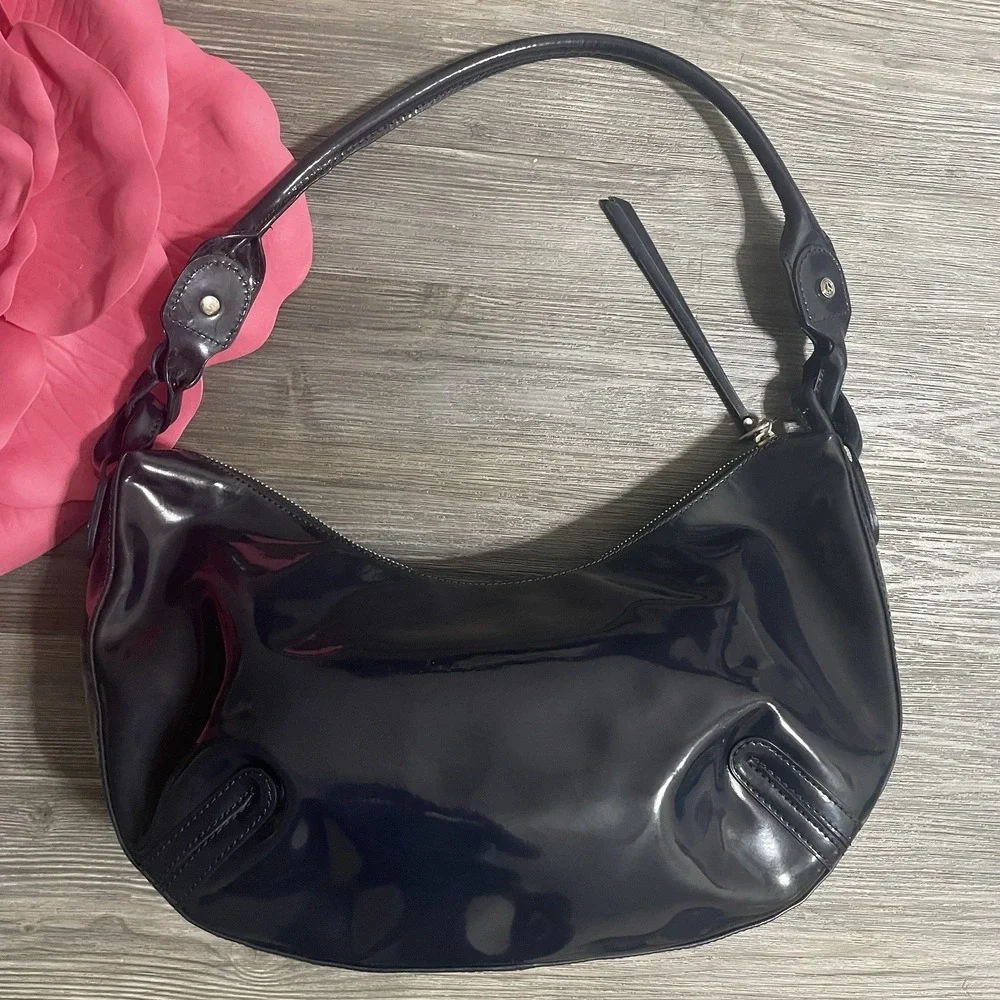 $249 DONALD J PLINER Navy Duval Patent Leather Hobo Shoulder Bag